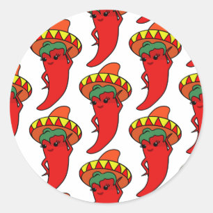 Adesivo Pimenta Kawaii Vermelha Sombrero Mexicano 