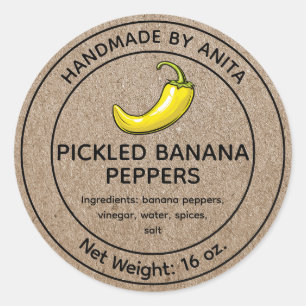 Adesivo Pimentões de banana picados Rótulo do jar Kraft
