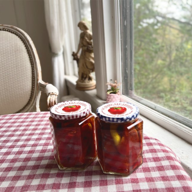 Adesivo Pimentões vermelhos torrados no rótulo do alho e d (Criador carregado)