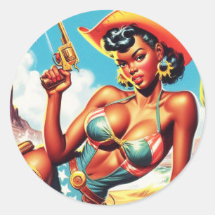 Adesivo Pin-up da Cowgirl Ocidental Retro