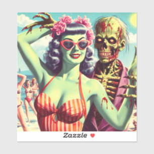 Adesivo Pin-Up do Zombie da Praia Retro