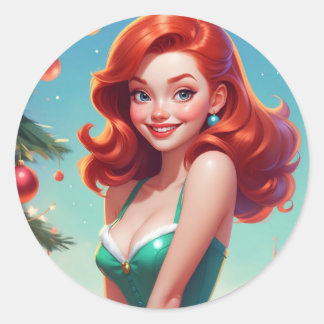 Adesivo Pin-up Girl, Redhead ROUND