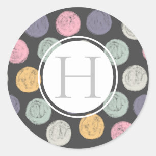 Adesivo pincel artístico traçado pastel bolinhas monogra