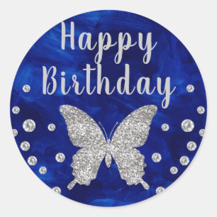 Adesivo Pincel Azul Real Borboleta Prateada Aniversário