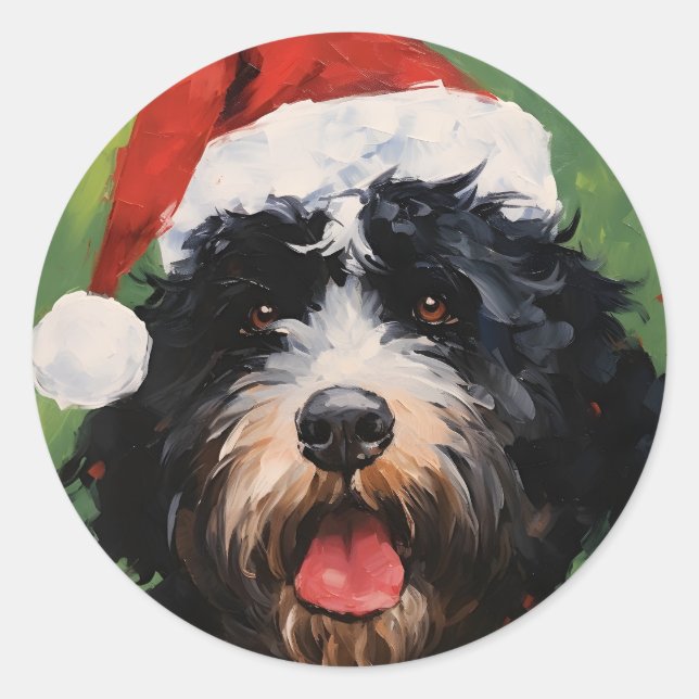 Adesivo Pincel de Natal de cão de água português (Frente)