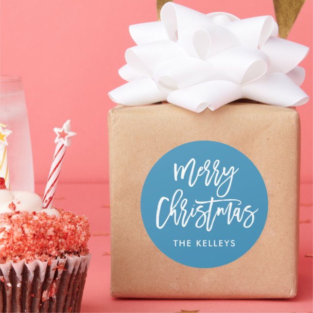 Adesivo Pincel de Natal Feliz Azul Personalizado (Festa)