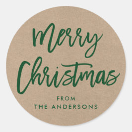 Adesivo Pincel de Presente Verde Kraft de Natal com Script