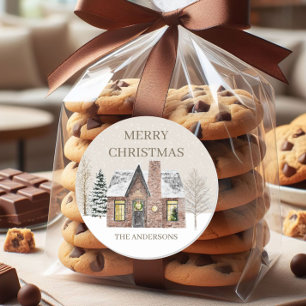 Adesivo Pine Tree da Casa de Neve do inverno Nome de Natal