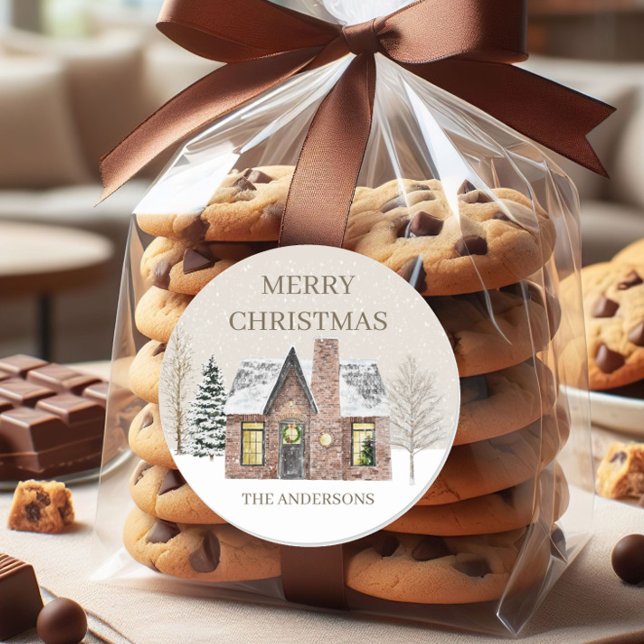 Adesivo Pine Tree da Casa de Neve do inverno Nome de Natal ("Merry Christmas" winter snow gift sticker)