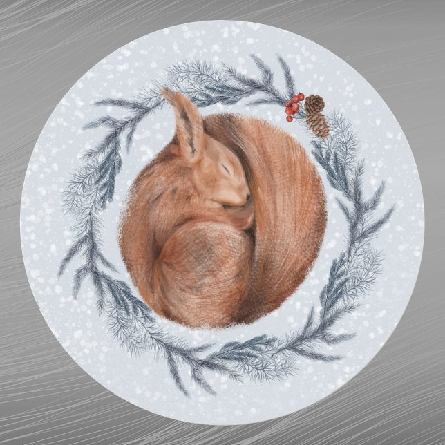 Adesivo Pine Wreath de Pine de Esquilo Vermelho Natal (Criador carregado)