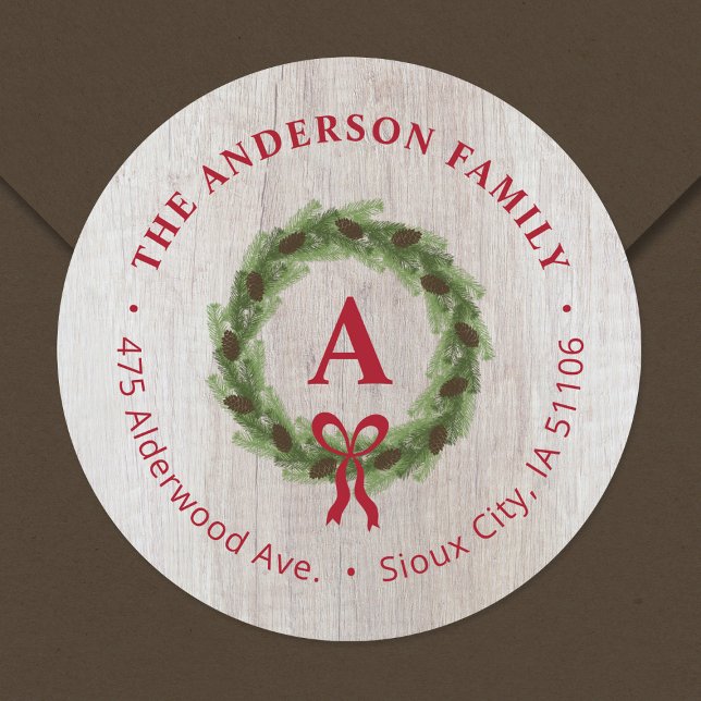 Adesivo Pine Wreath Monograma Endereço de devolução de fer (Criador carregado)