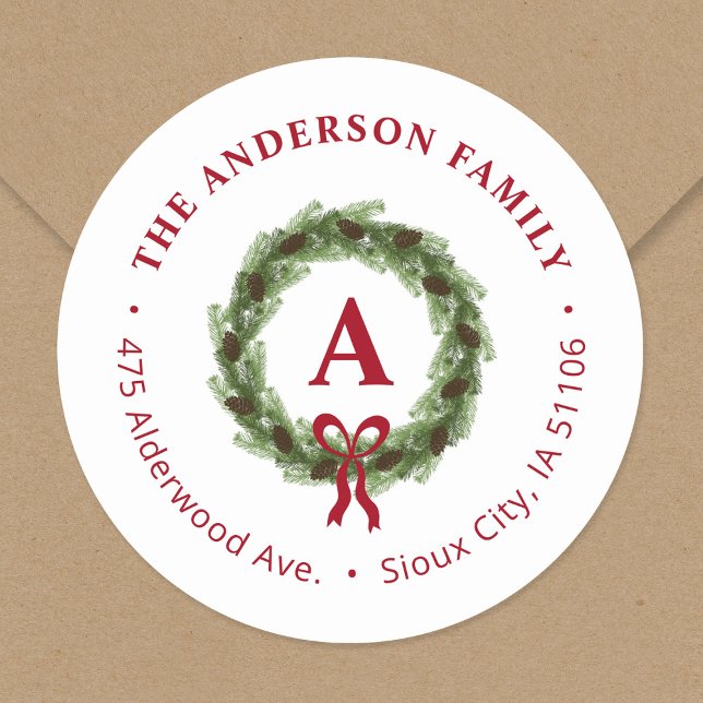 Adesivo Pine Wreath Monograma Endereço de devolução de fer (Criador carregado)