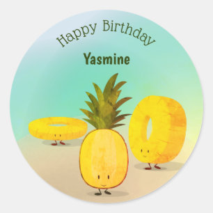 Adesivo Pineapple Cartoon Happy Birthday Sticker