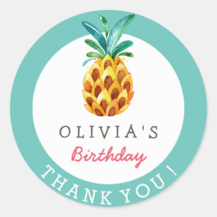 Adesivo Pineapple Luau Tropical Birday Obrigado Sticker