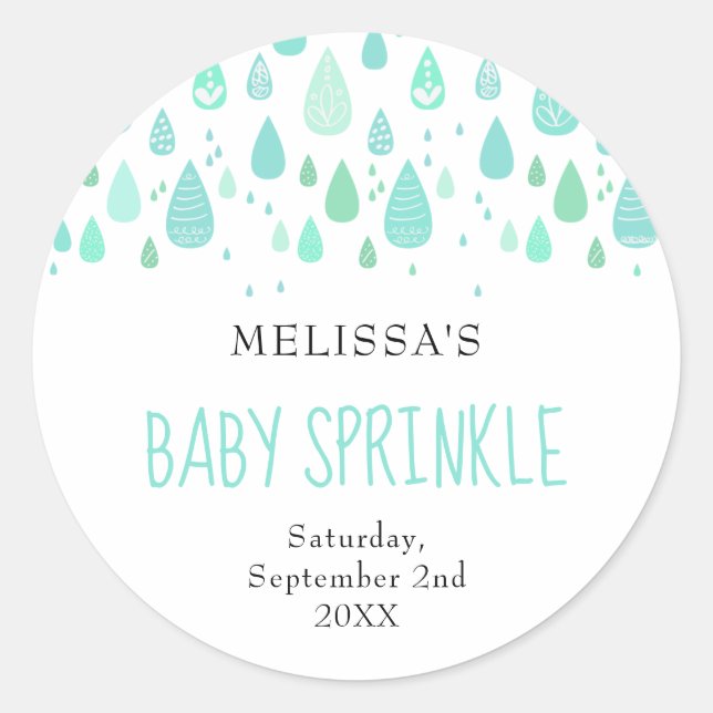 Adesivo Pingentes de chuva verde menta para baby sprinkle (Frente)