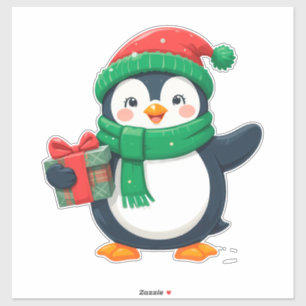 Adesivo Pinguim Adorável Vestido para o Natal
