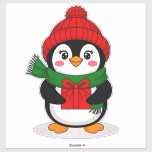 Adesivo Pinguim Adorável Vestido para o Natal