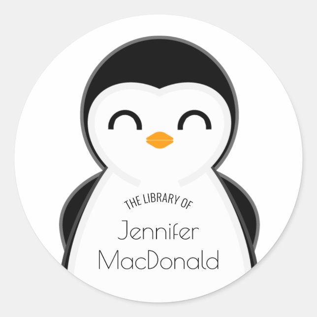 Adesivo Pinguim bonitinho BOOKPLATE livros para bebê (Frente)