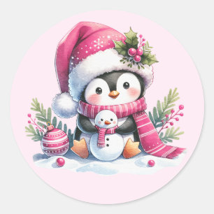 Adesivo Pinguim bonito e bonitão rosa no Natal