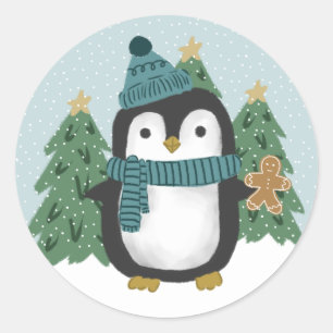 Adesivo Pinguim bonito e pão-de-gengala Natal