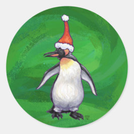 Adesivo Pinguim bonito em Santa Chapéu em Verde