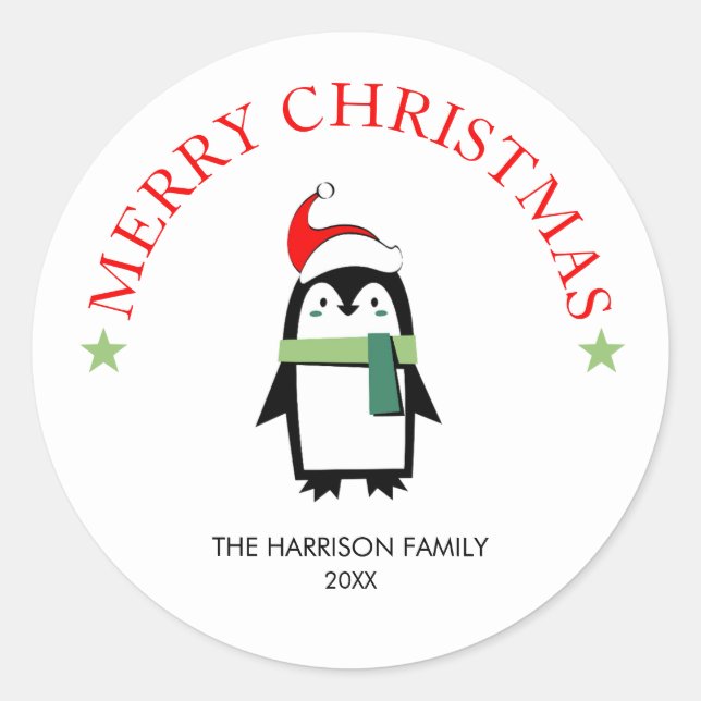 Adesivo Pinguim Bonito Moderno com Natal De Papai Noel (Frente)