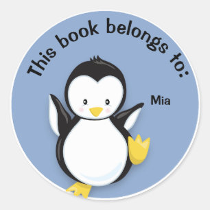 Adesivo Pinguim bonito no nome do livro azul Pasta de pape