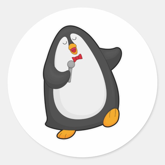 Adesivo Pinguim cantando com microfone e gravata (Frente)