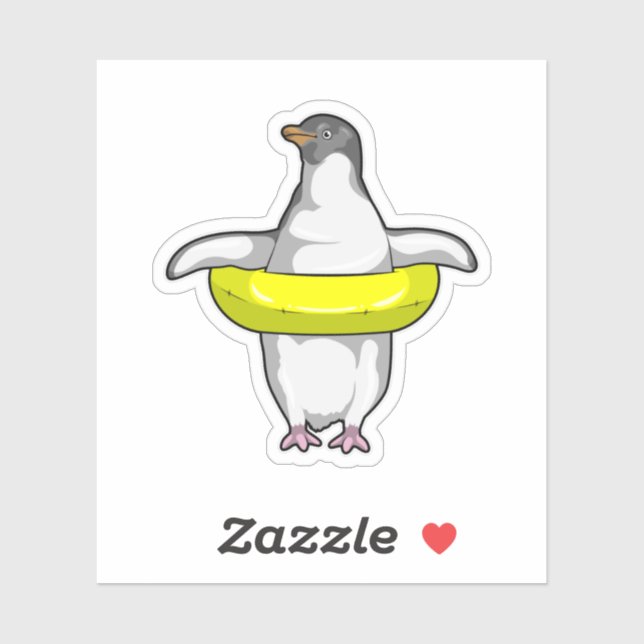 Adesivo Pinguim com anel de Natação (Folha)