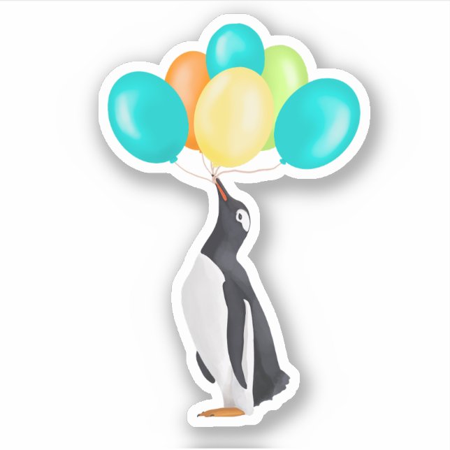 Adesivo Pinguim com balões coloridos (Frente)