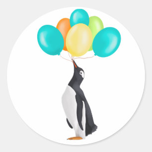 Adesivo Pinguim com balões coloridos