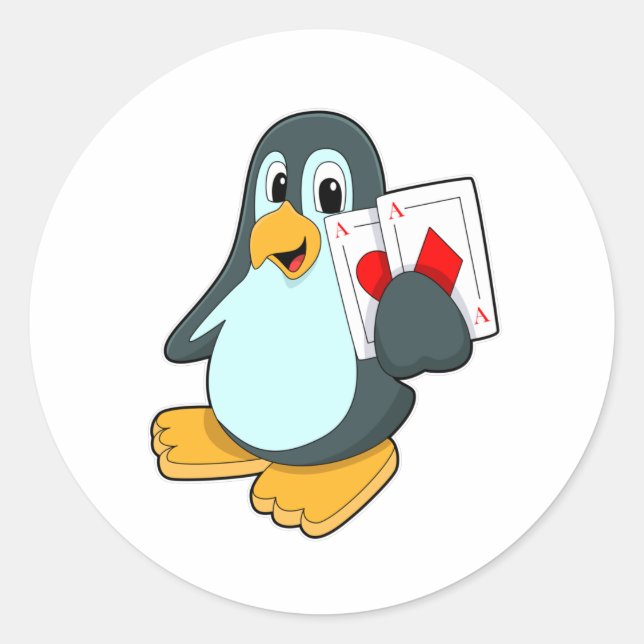 Adesivo Pinguim com cartões Poker (Frente)