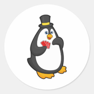 Adesivo Pinguim com chapéu no Poker com cartões Poker