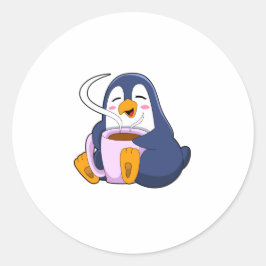 Adesivo Pinguim com taça de café