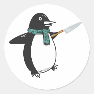 Adesivo Pinguim com uma faca T-Shirt