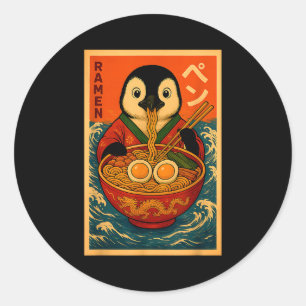 Adesivo Pinguim Comendo Macarrão Japonês Ramen Engraçado