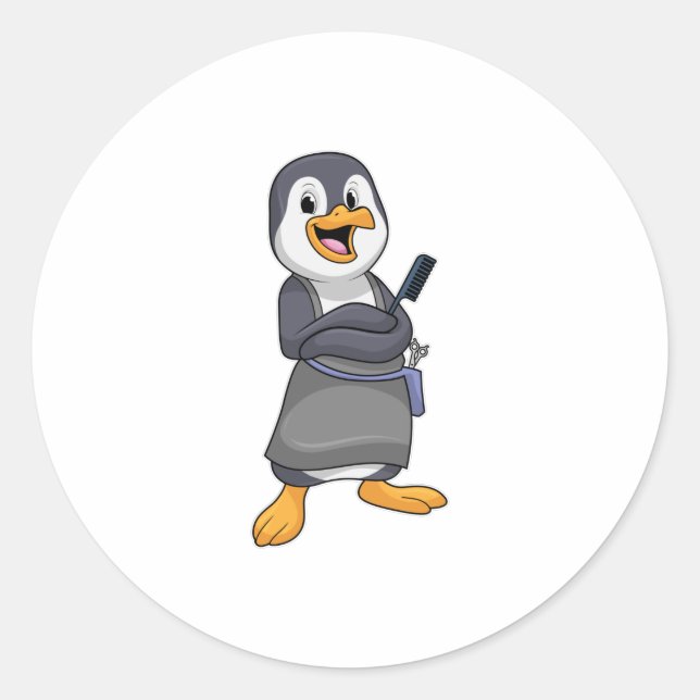 Adesivo Pinguim como cabeleireiro com pente (Frente)