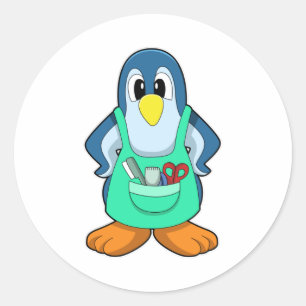 Adesivo Pinguim como cabeleireiro com tesoura & Razor