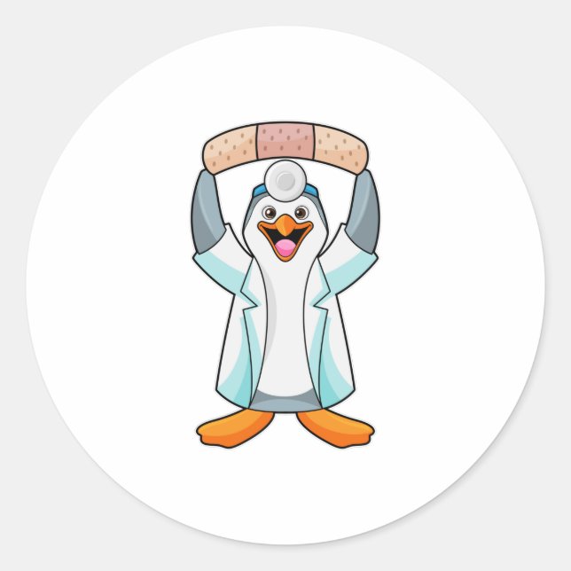 Adesivo Pinguim como Médico com Plaster (Frente)