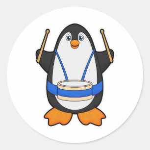 Adesivo Pinguim como músico com tambor