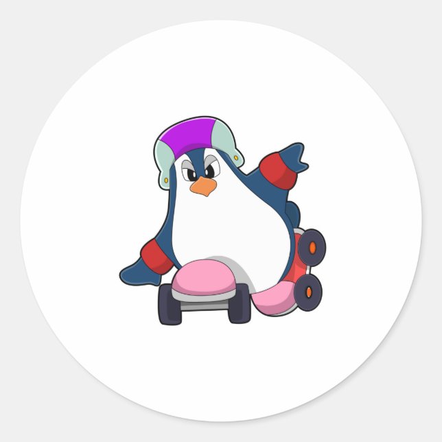 Adesivo Pinguim como skater em linha com Skates em linha (Frente)