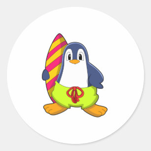 Adesivo Pinguim como Surfer com Surfboard