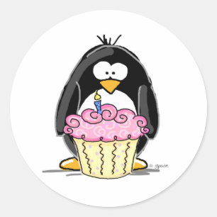 Adesivo Pinguim de aniversário com Cupcake