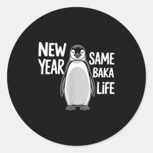 Adesivo Pinguim de Ano Novo Engraçado Humor Ano Novo Mesmo