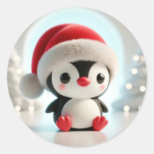 Adesivo Pinguim de Desenho Animado Alegre Usando Chapéu de