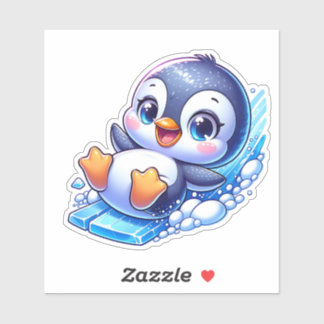 Adesivo Pinguim de desenho animado fofo e feliz deslizando