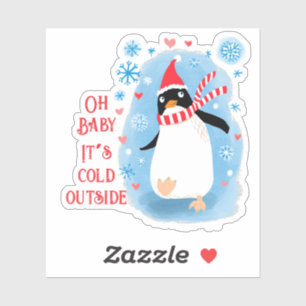 Adesivo Pinguim de férias feliz e divertido na neve