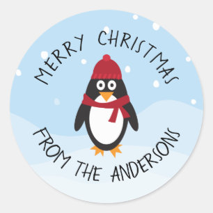 Adesivo Pinguim de Natal feliz para os feriados