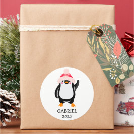 Adesivo Pinguim de Natal Gelado Personalizado em Chapéu Ve
