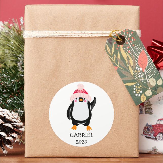 Adesivo Pinguim de Natal Gelado Personalizado em Chapéu Ve (Feriado)